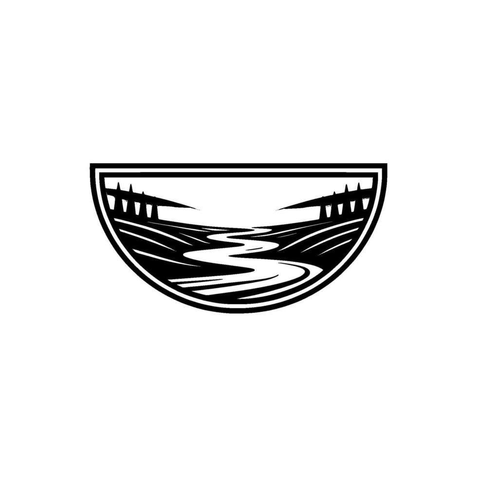 Serene River Vista - Minimalist Landscape Emblem - Nature vector