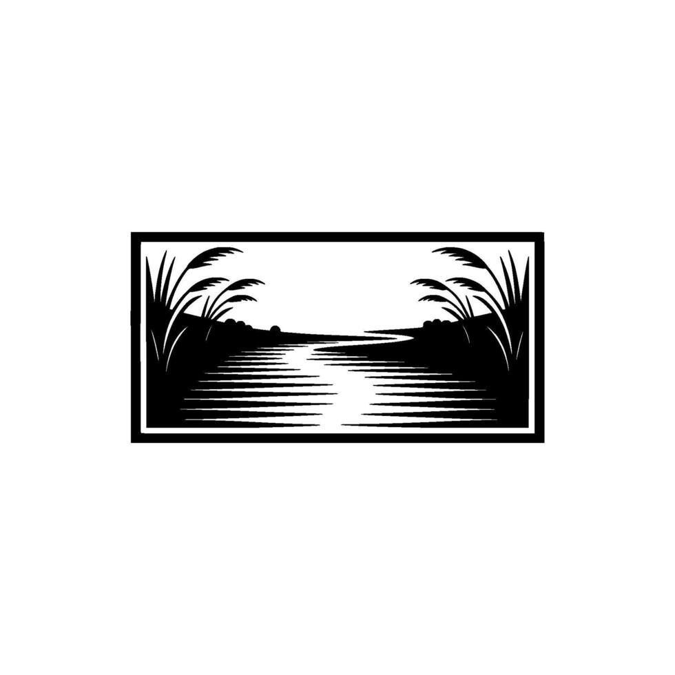 Serene Lakeside Reflection, Minimalist Landscape Emblem vector