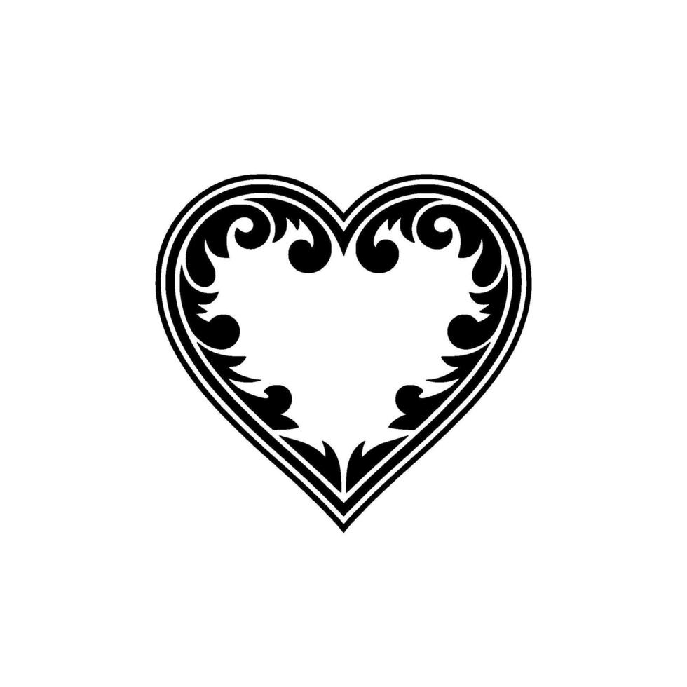 Intricate Black Heart Ornament, Vintage Style - Minimalism vector
