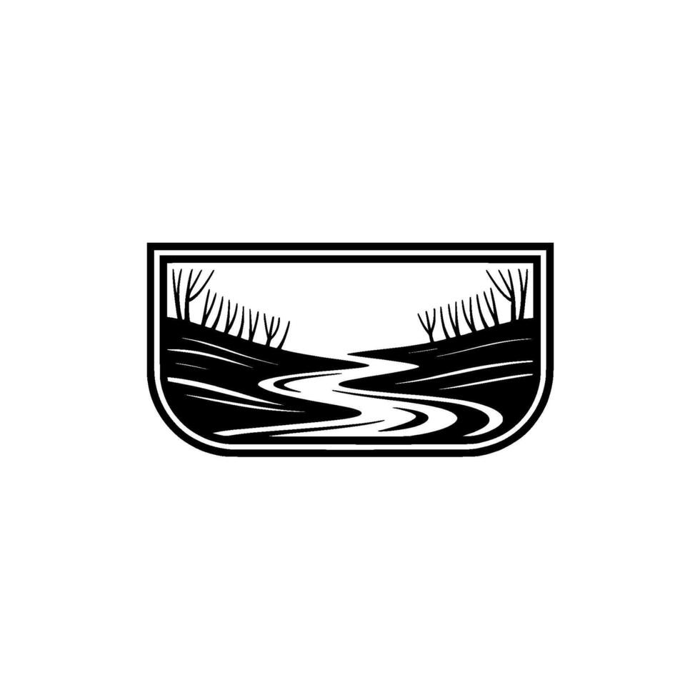 Serene Riverscape Emblem, Vintage Illustration - Forest vector