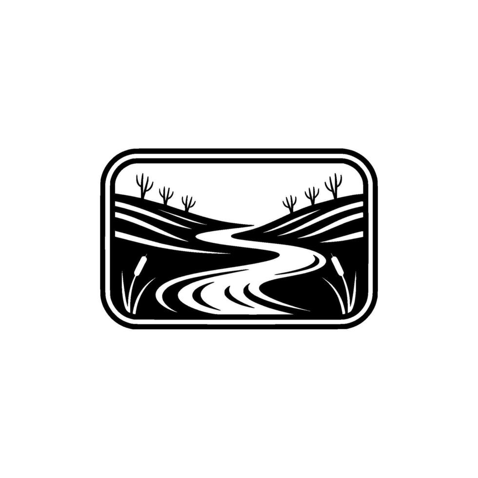 Serene River Landscape Emblem, Vintage Style - Nature vector