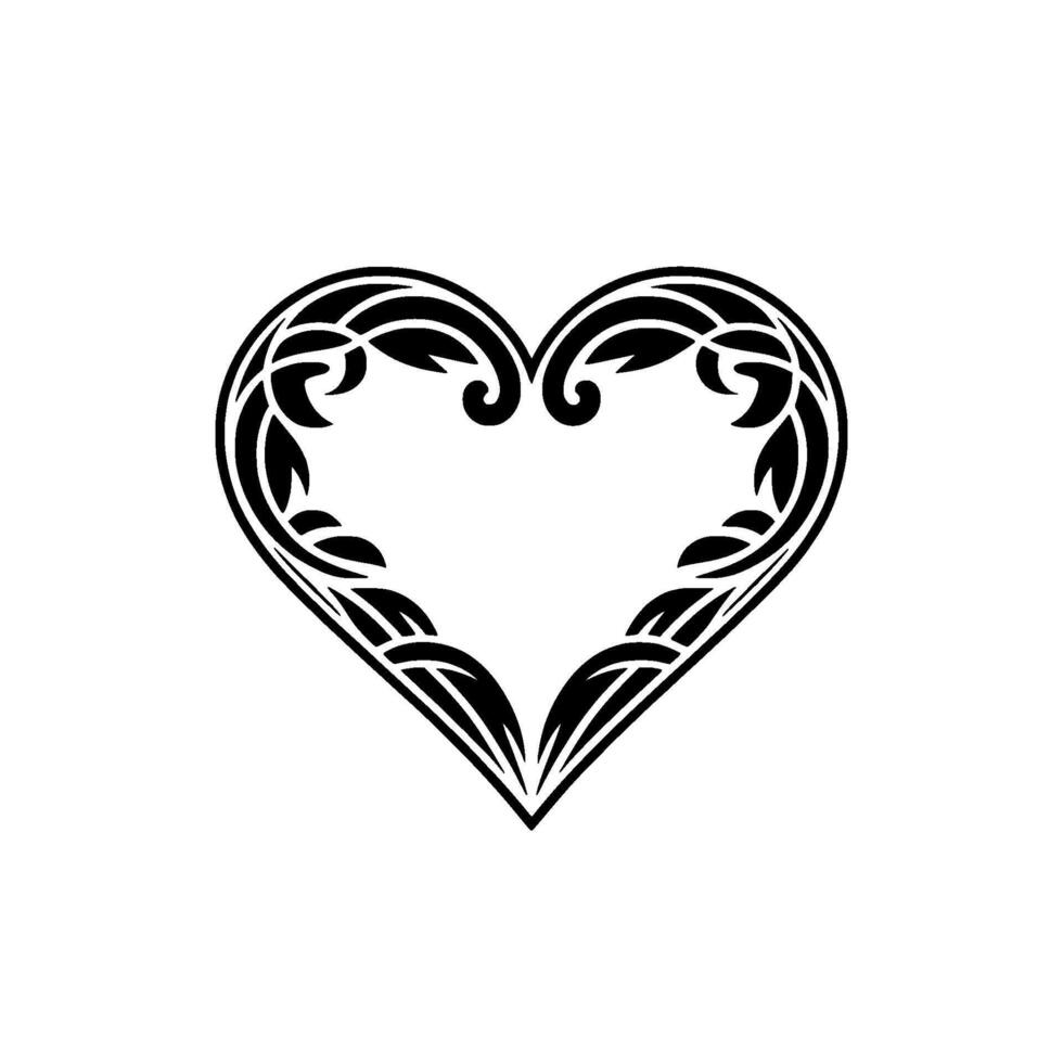 Intricate Black Heart Ornament, Elegant Floral - Decorative, Outline vector