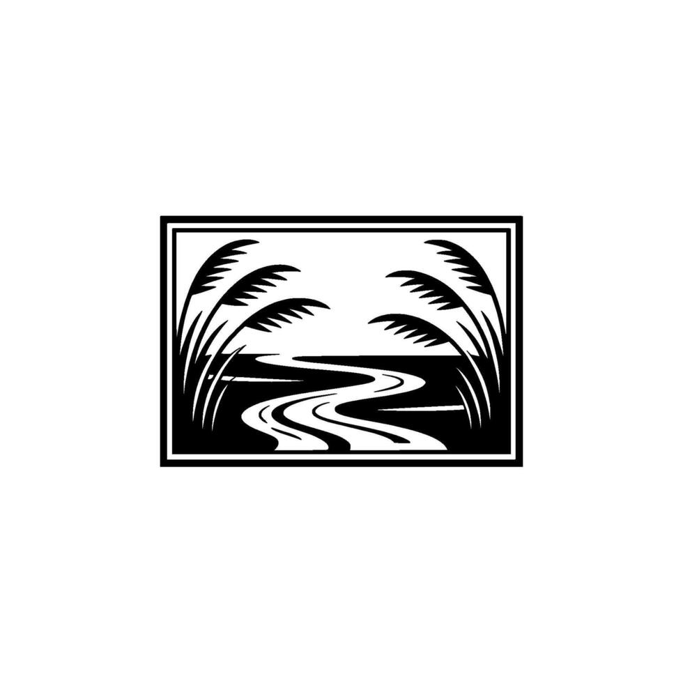 Serene Wetland Emblem, Black White Illustration vector