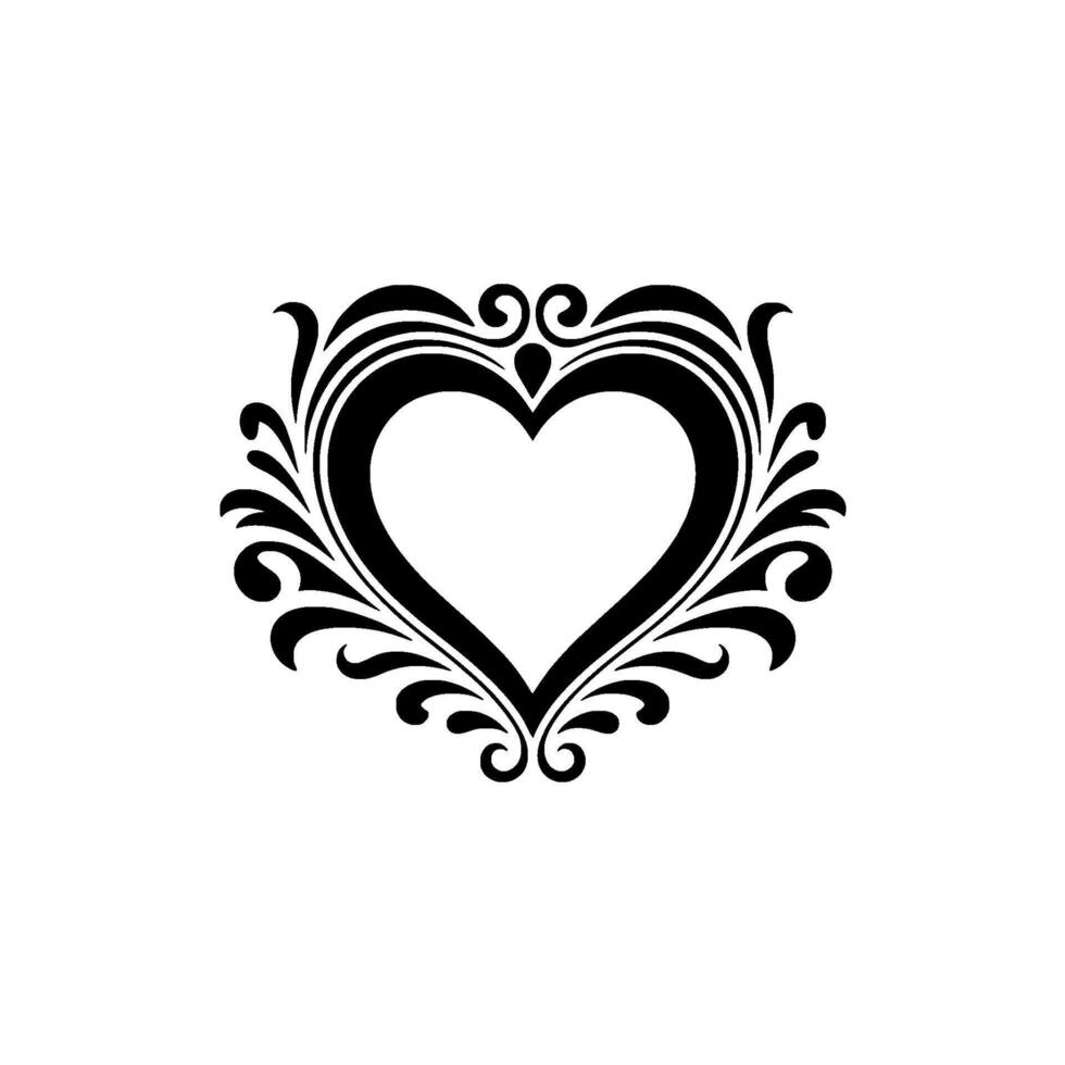 Intricate Black Heart Ornament, Elegant Floral - Classic vector