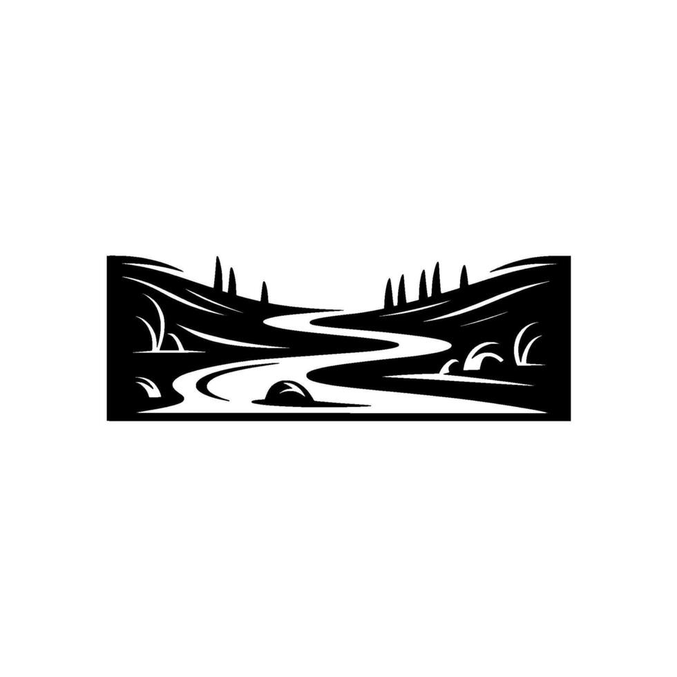 Serene River Landscape, Minimalist Silhouette - Nature vector