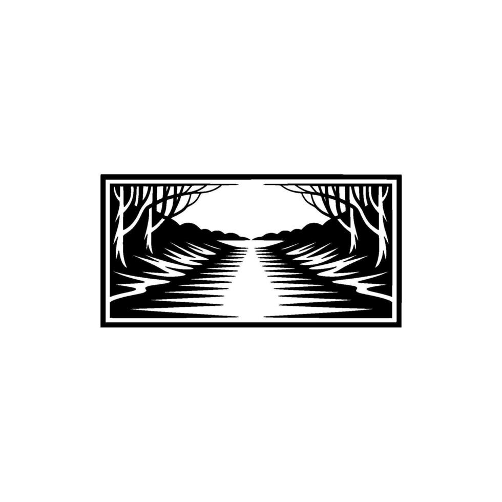 Serene Riverscape Emblem, Minimalist Landscape - Reflection vector
