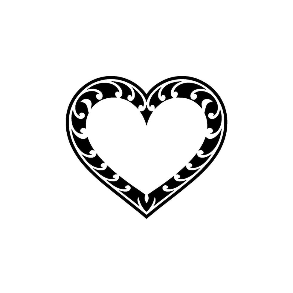 Intricate Black Heart Ornament, Elegant Floral - Decorative, Border vector