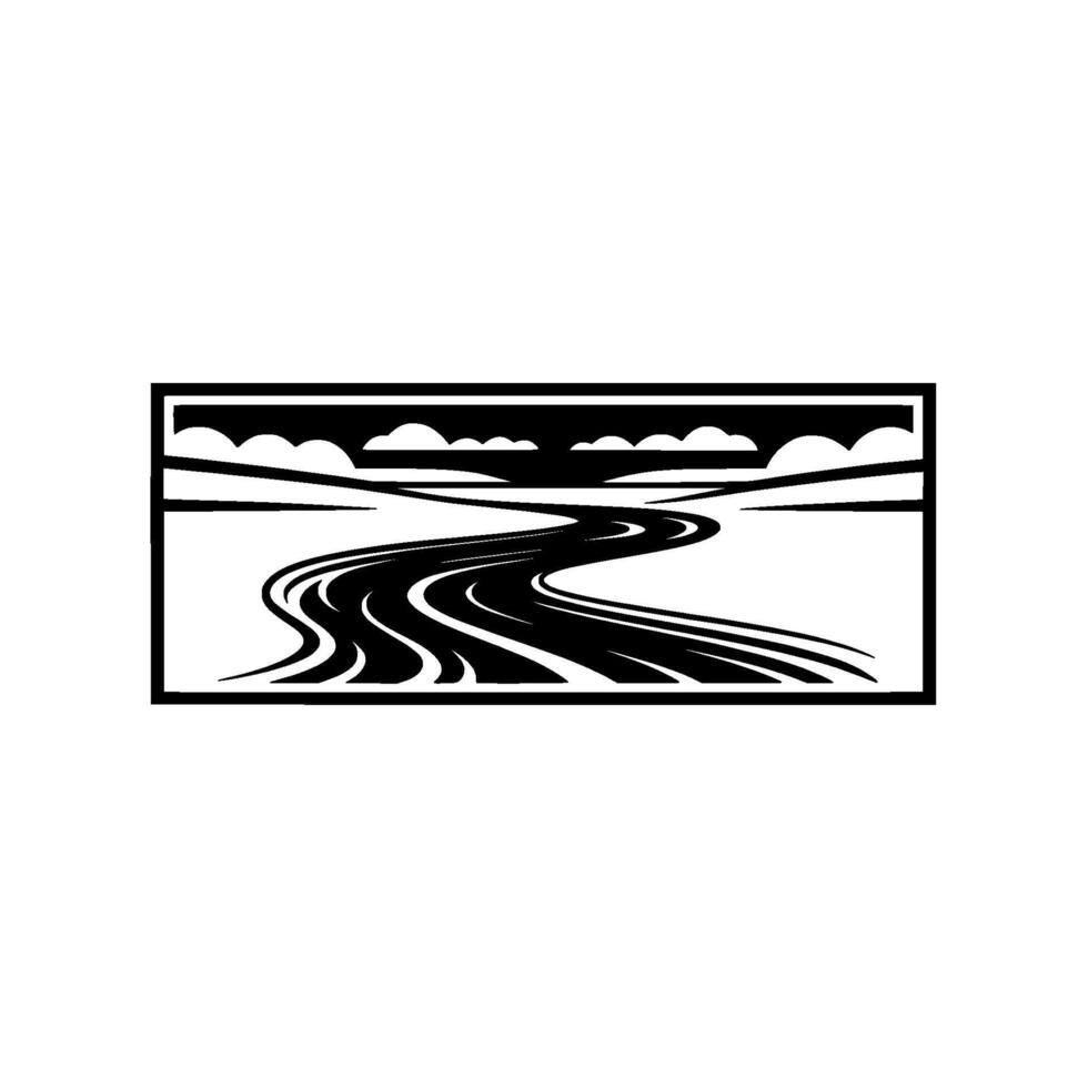 Serene Riverscape Emblem, Minimalist Landscape Illustration - Geometric vector