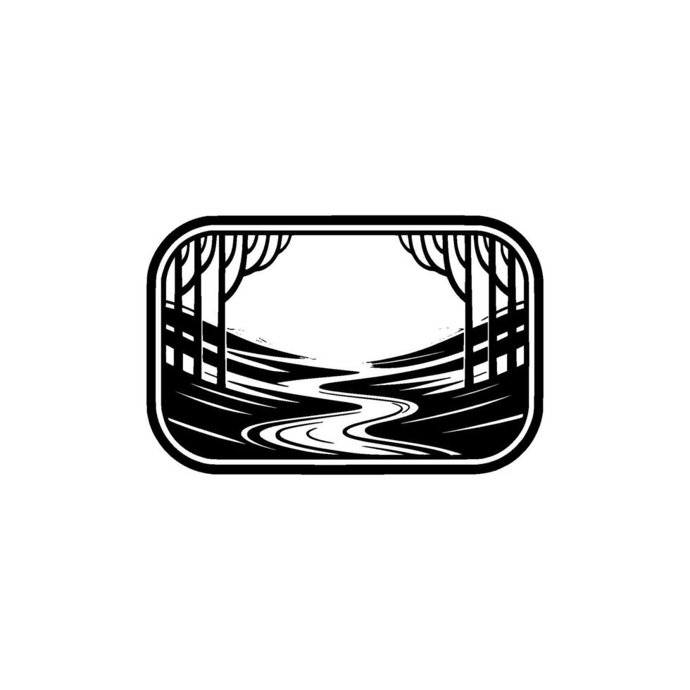 Serene Landscape Emblem, Vintage Silhouette - Blackandwhite vector
