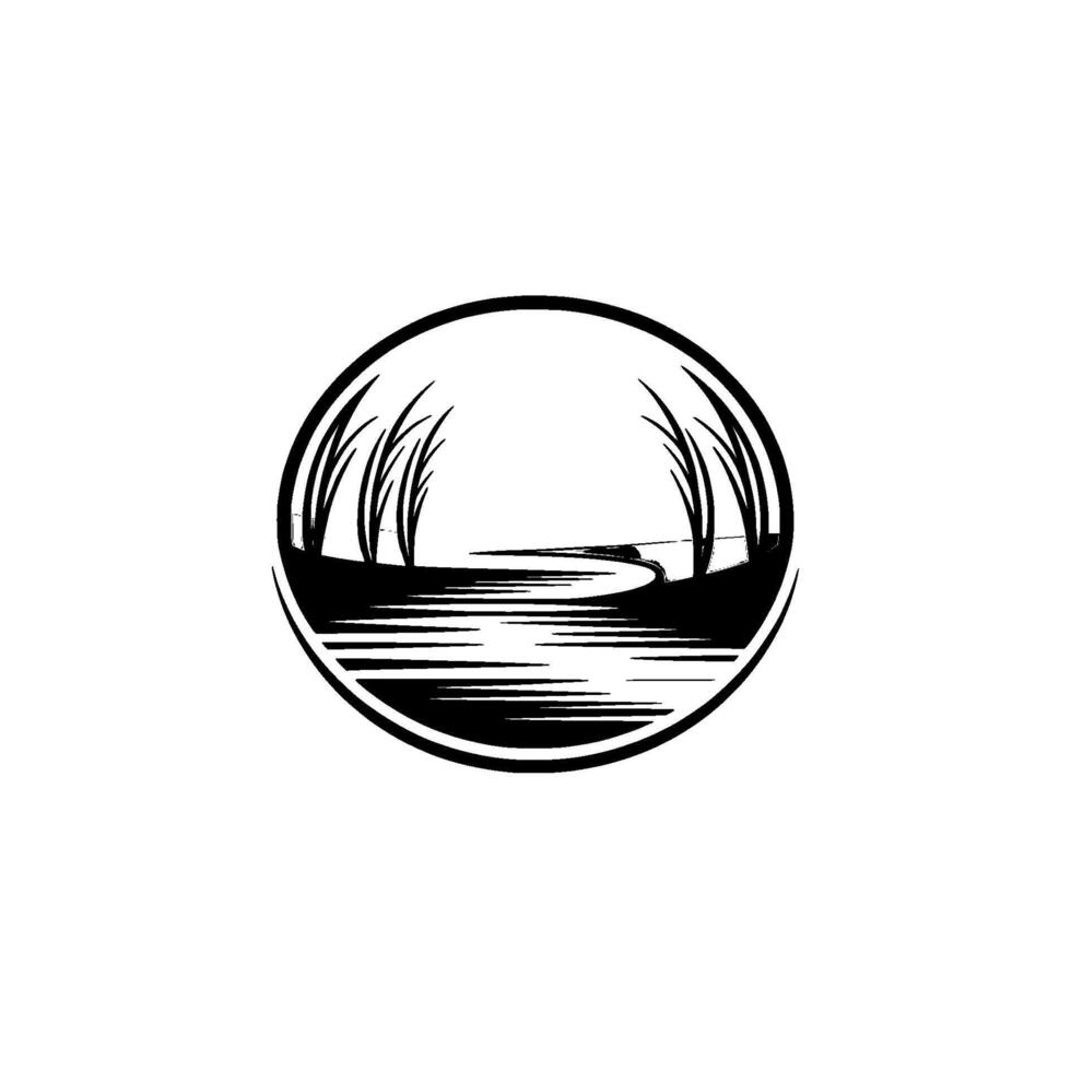 Serene Wetland Emblem, Vintage Landscape Illustration vector