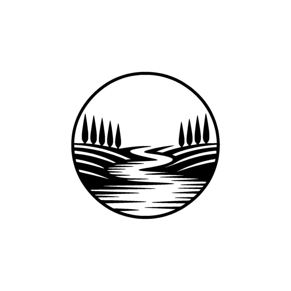 Serene Landscape Emblem, Minimalist Nature - Circle vector