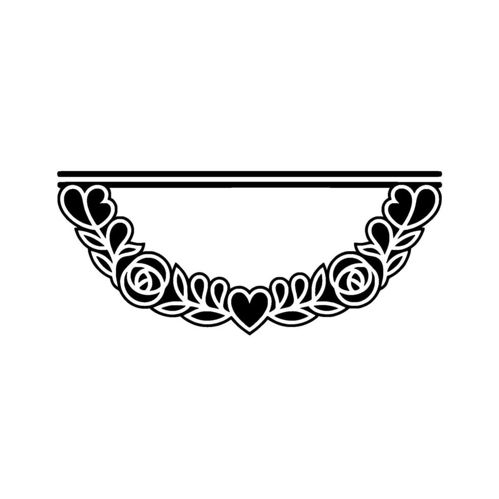 Elegant Heart Rose Border, Vintage - Lineart vector
