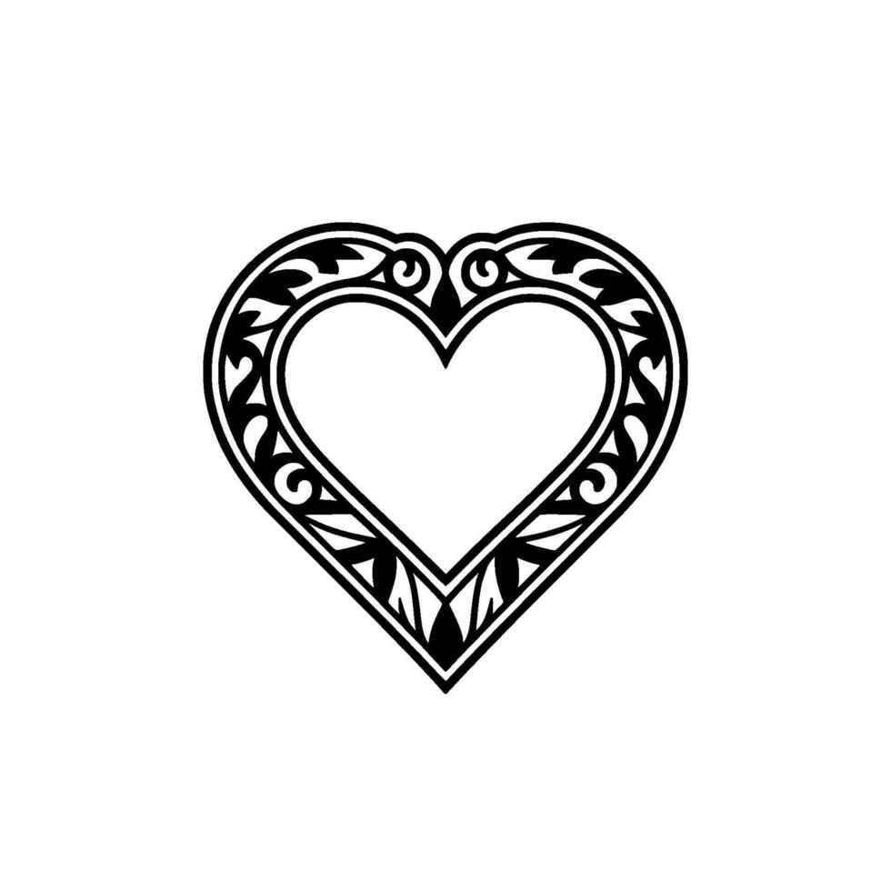 Intricate Black Heart Ornament, Vintage Style - Floral, Lineart vector