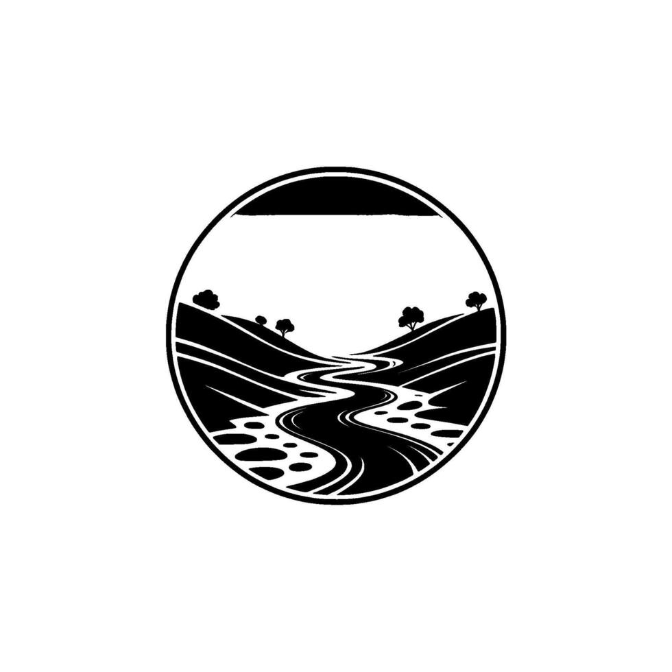 Serene Valley Silhouette, Circular Emblem vector