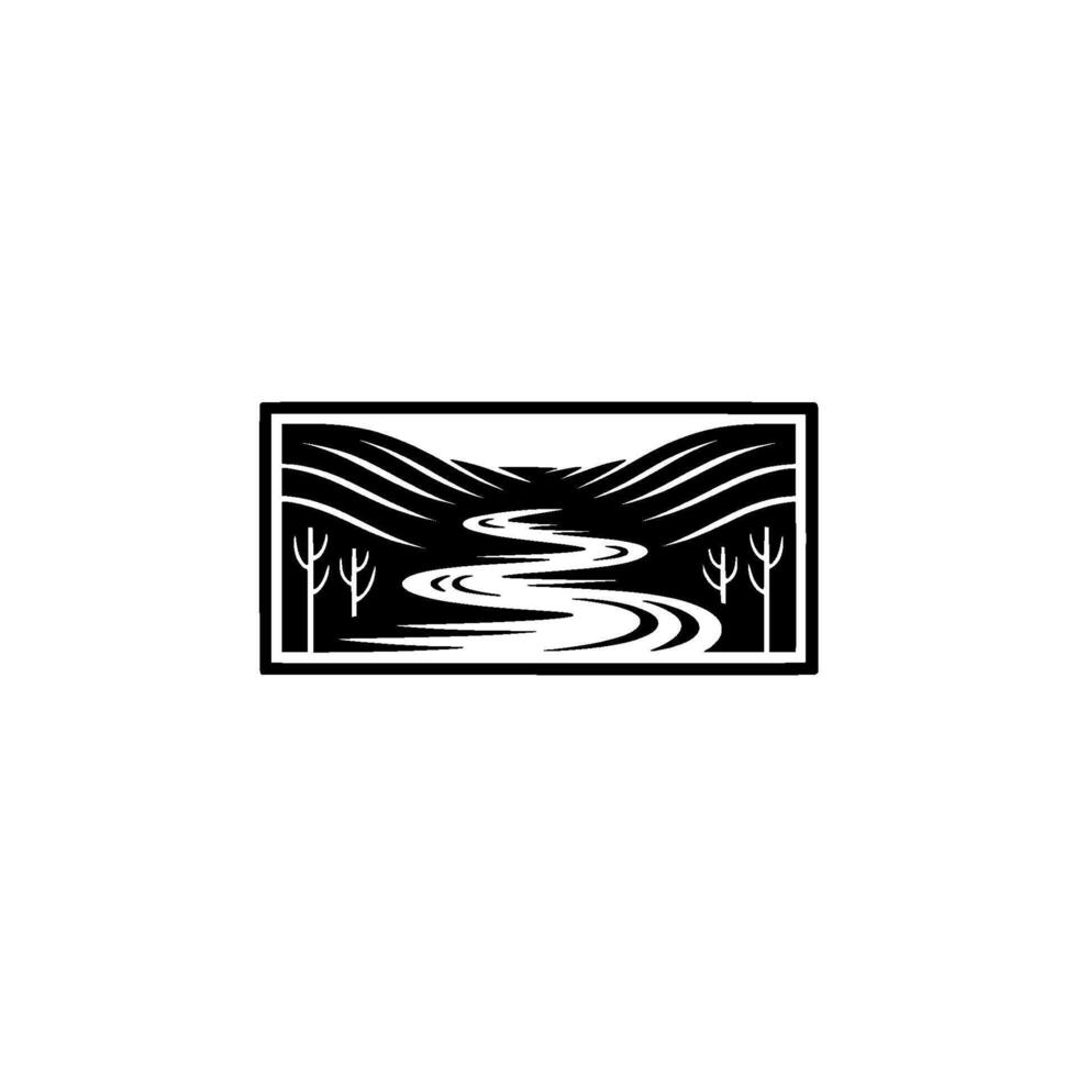 Serene River Landscape, Minimalist Emblem - Nature vector