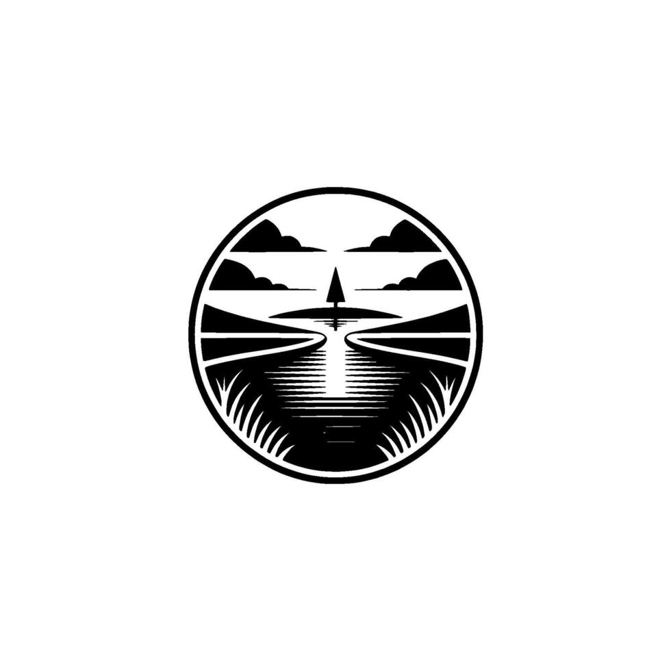 Serene Lakeside Silhouette, Emblem of Tranquility - Nautical vector