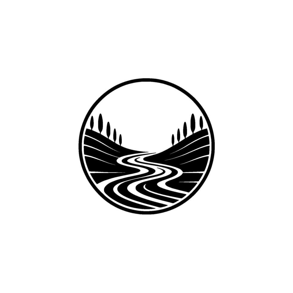 Serene Landscape Emblem, Minimalist Mountain Stream vector