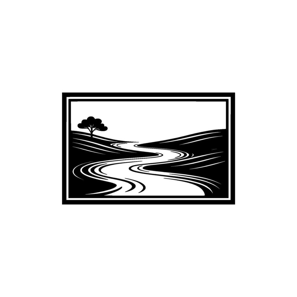 Serene Landscape Silhouette, Minimalist Mountain Vista - Curve vector