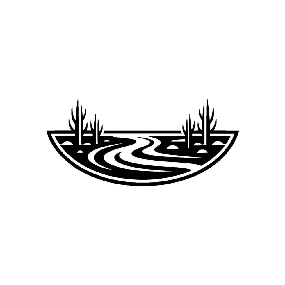 Desert River Silhouette, Minimalist Landscape Emblem vector