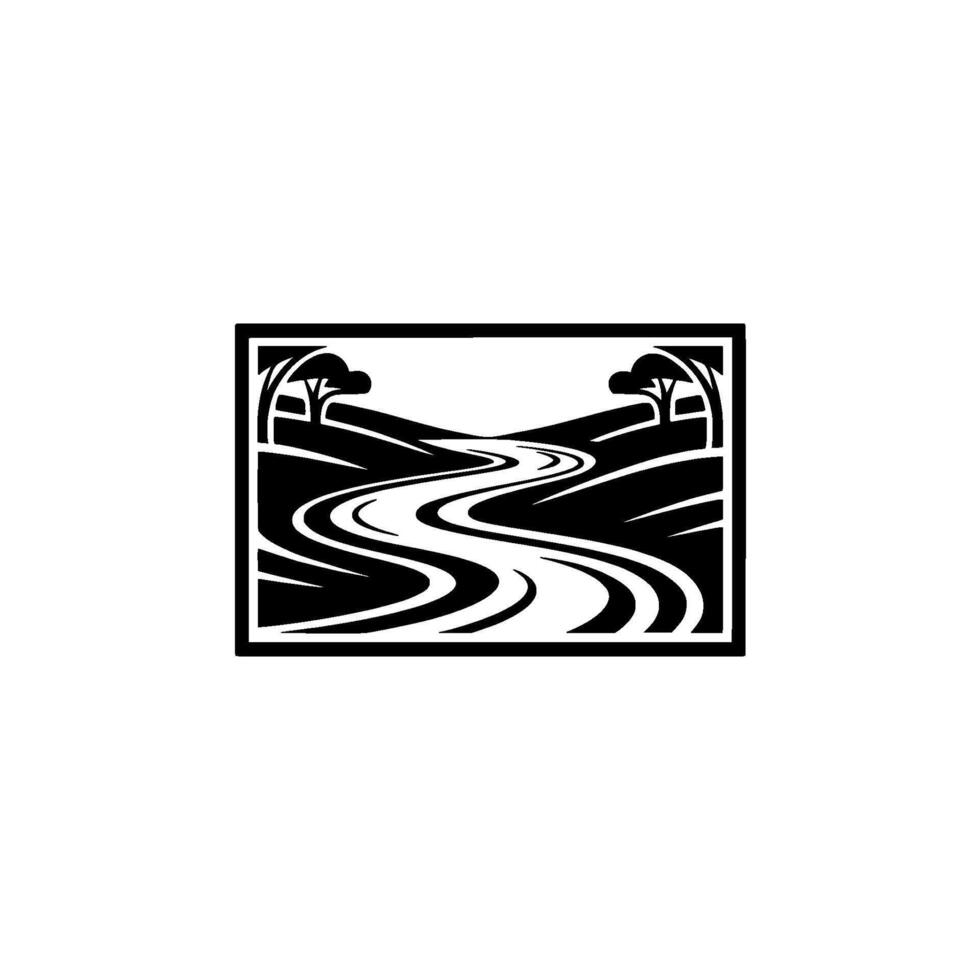 Stylized Landscape Path, Minimalist Black White vector