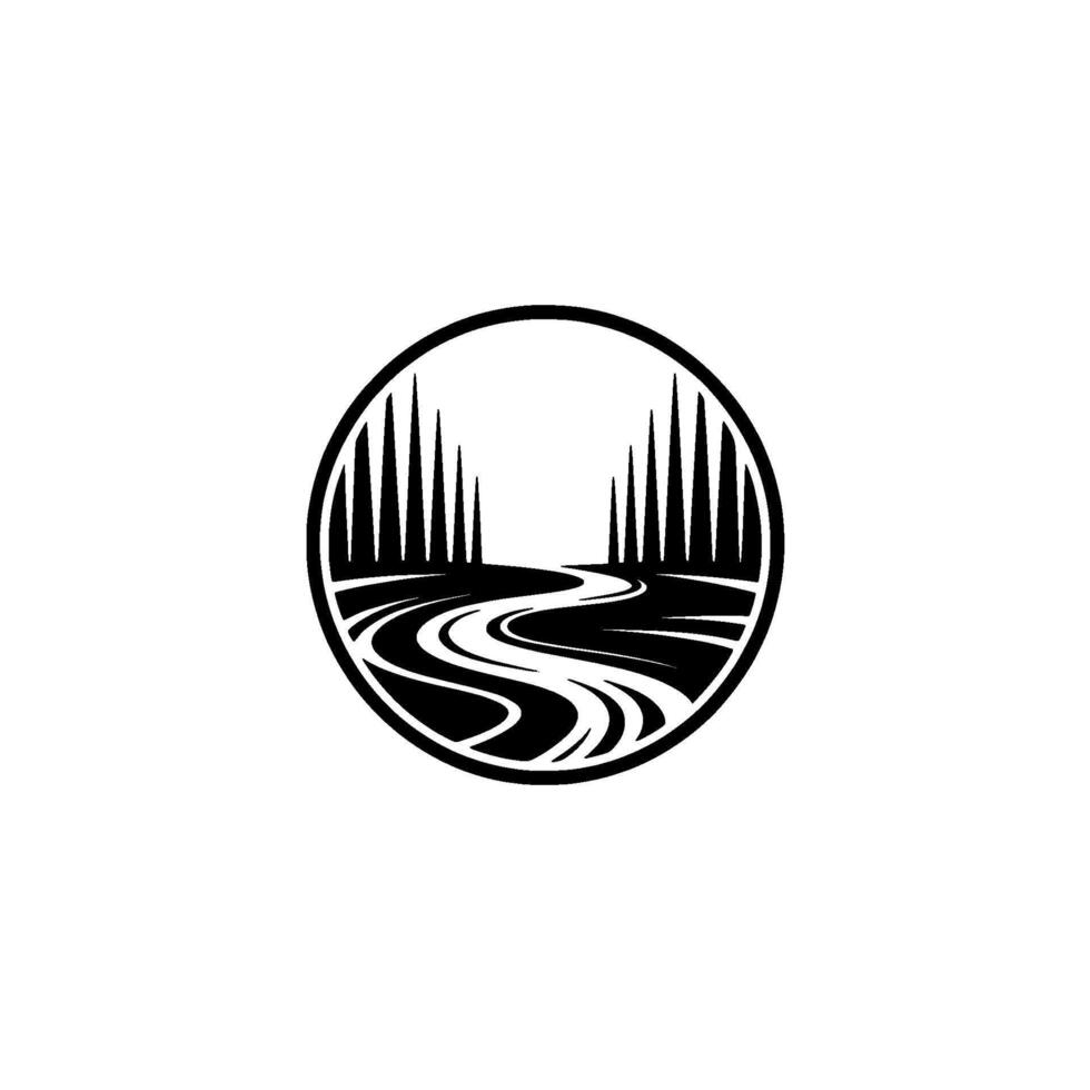 Serene Woodland River Emblem, Vintage Style vector