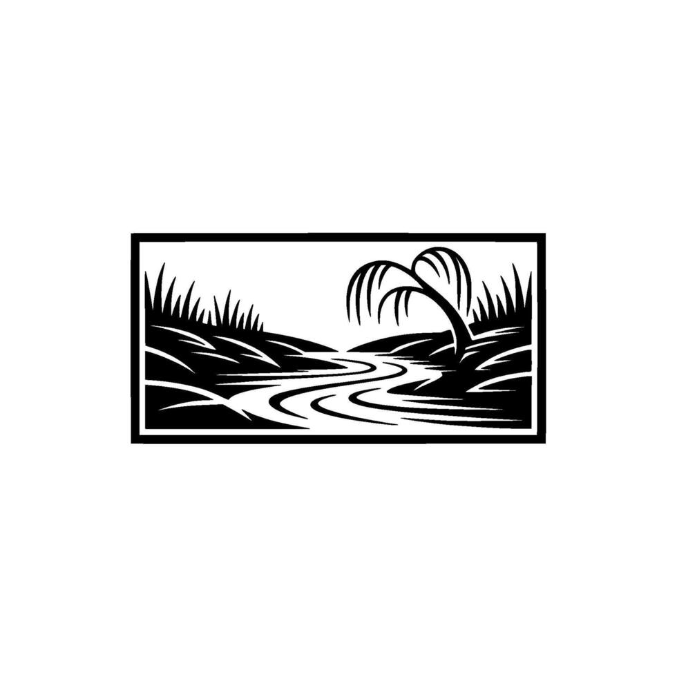 Tropical Lagoon Silhouette, Stylized Coastal Landscape vector