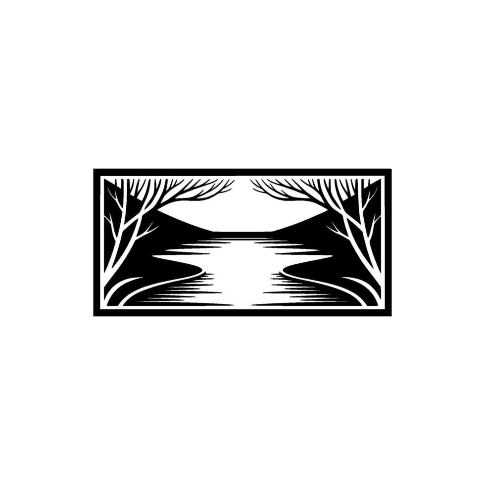Serene Winter Landscape Silhouette, Minimalist Emblem vector
