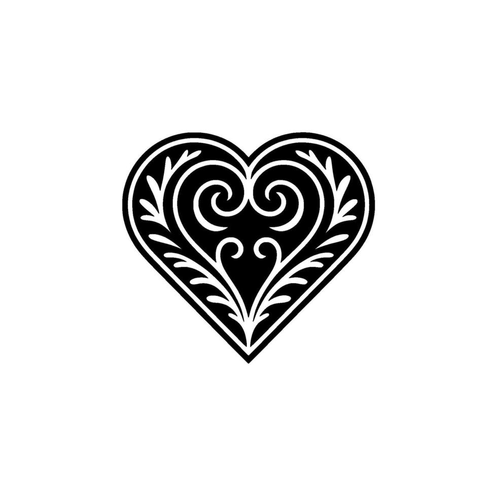 Intricate Black Heart Ornament, Elegant Floral - Scroll vector