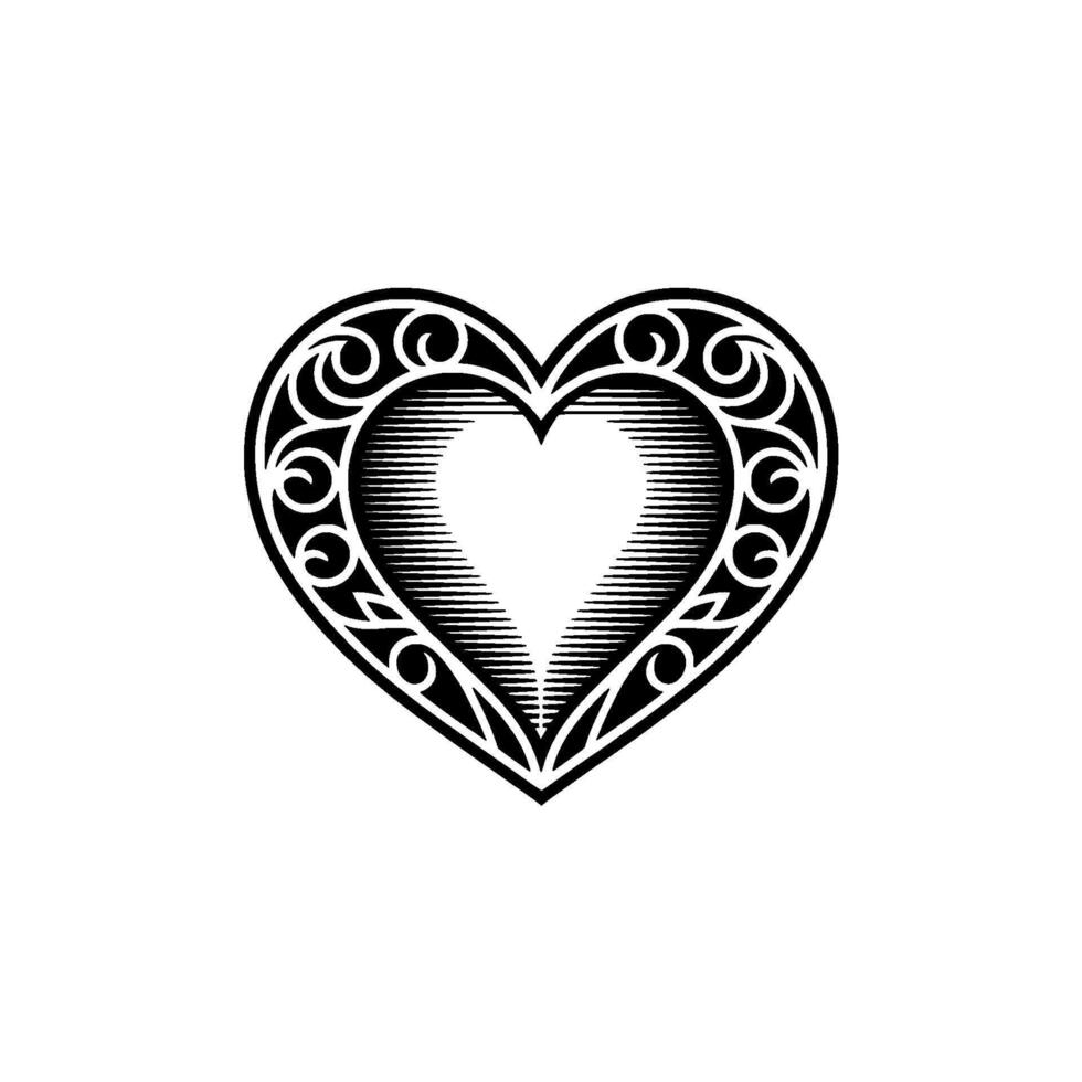 Intricate Heart Emblem, Vintage Style, Decorative Motif vector