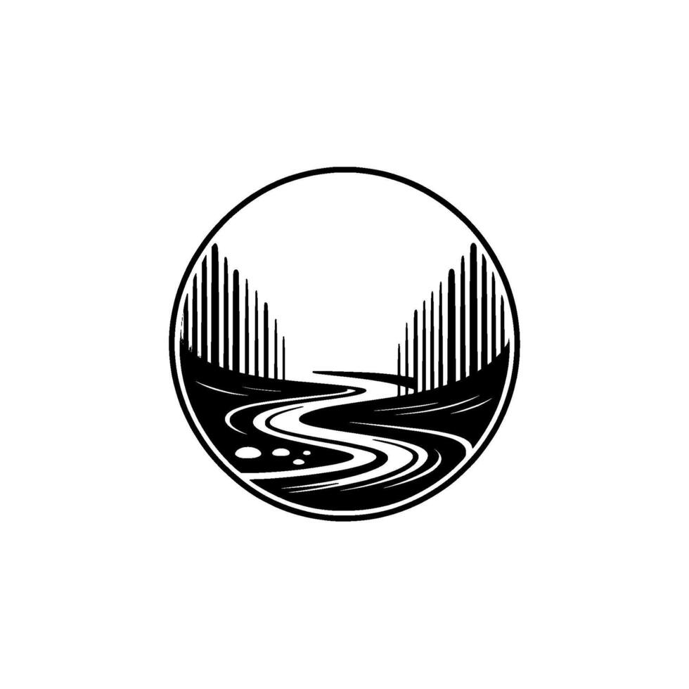 Serene Landscape Emblem, Vintage Style - Mountain vector