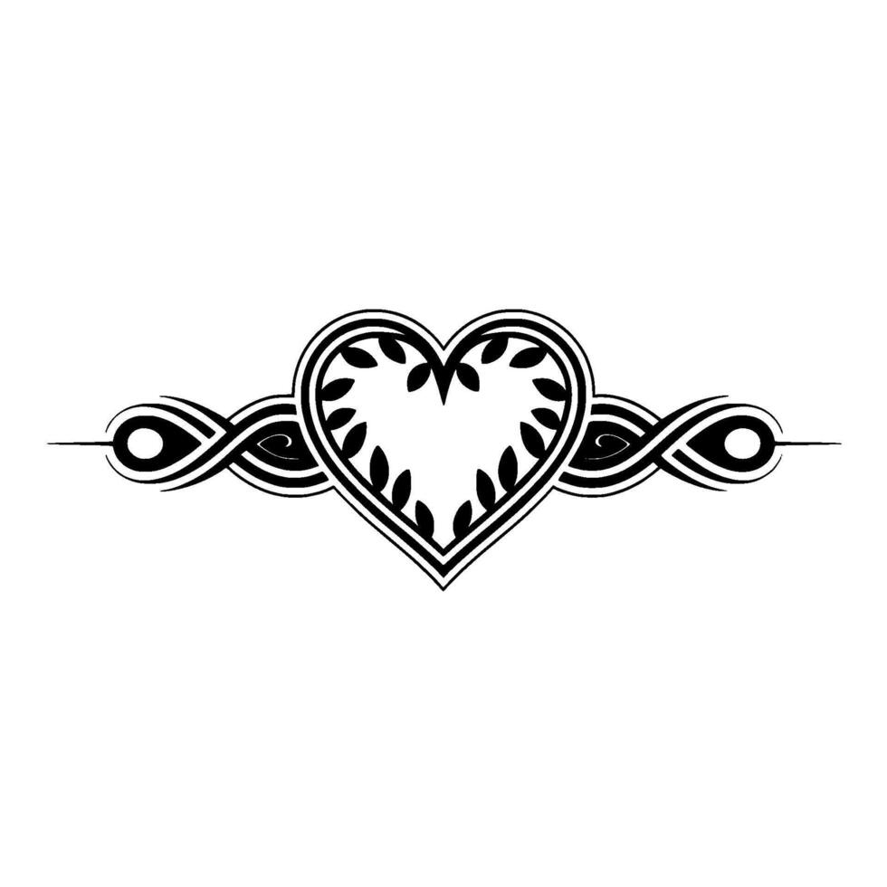 Elegant Heart Ornament, Decorative Border - Lineart vector