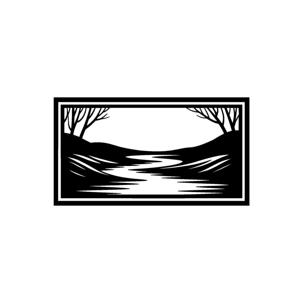 Serene Winter Landscape, Minimalist Silhouette vector