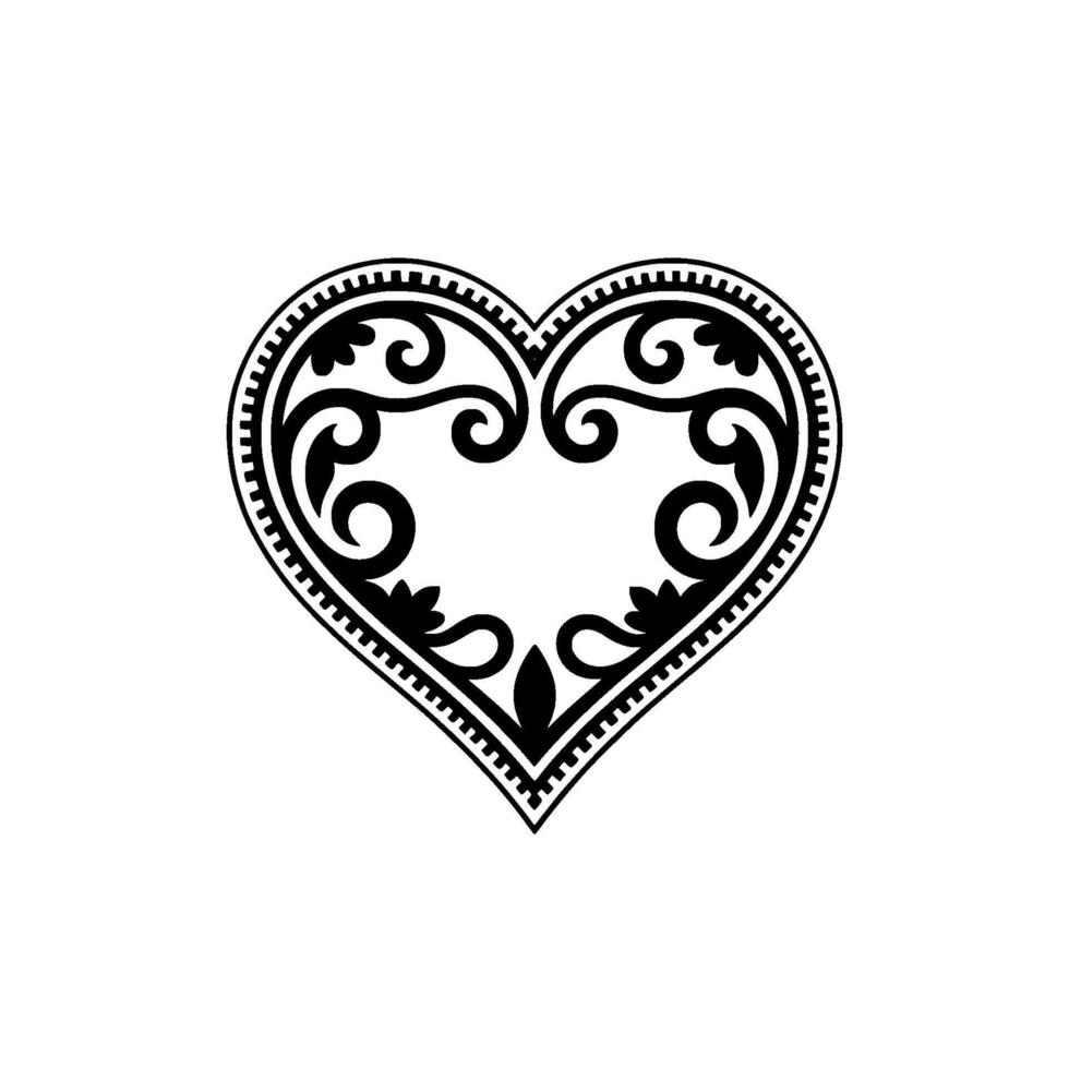 Intricate Black Heart Ornament, Vintage Style - Festive vector