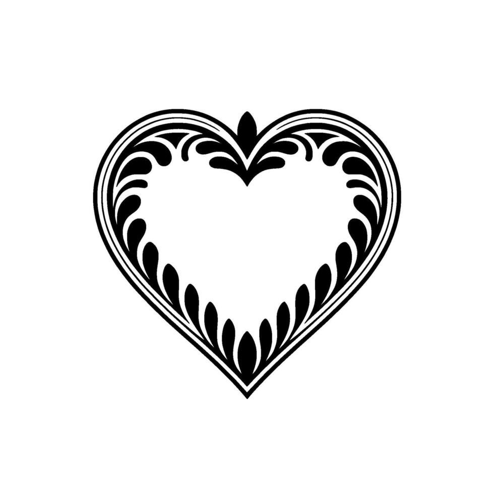 Elegant Black Heart Ornament, Intricate Floral - Love vector