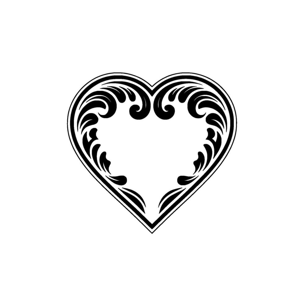Intricate Black Heart Ornament, Elegant Floral - Swirls, Art vector