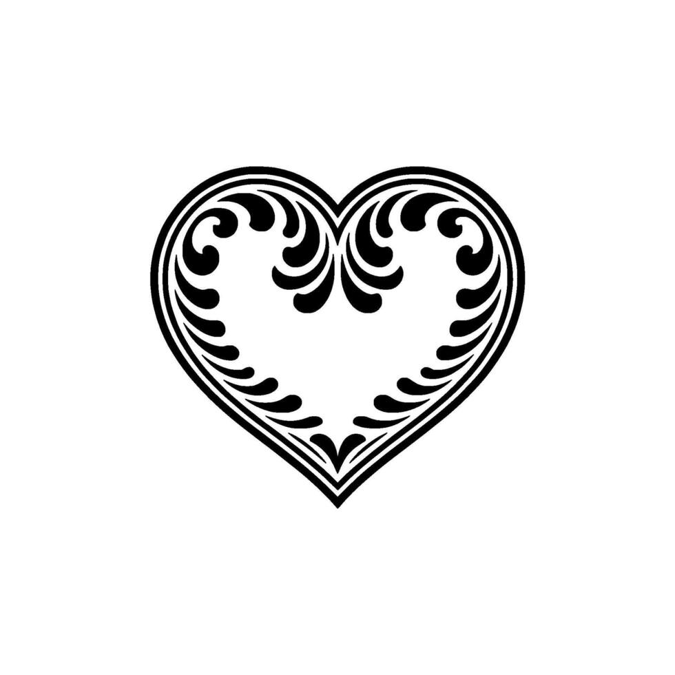 Intricate Black Heart Ornament, Elegant Floral - Decorative, Minimalist vector