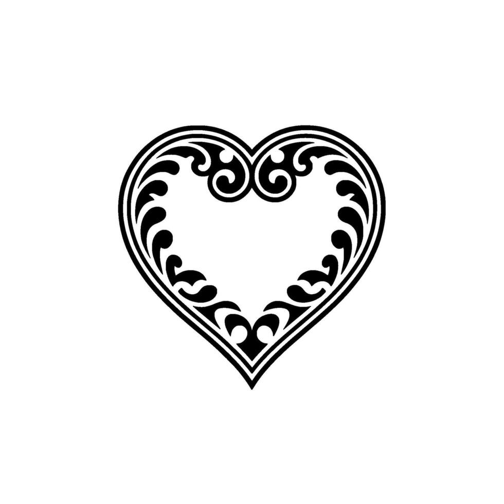Intricate Black Heart Ornament, Vintage Romance - Contour vector