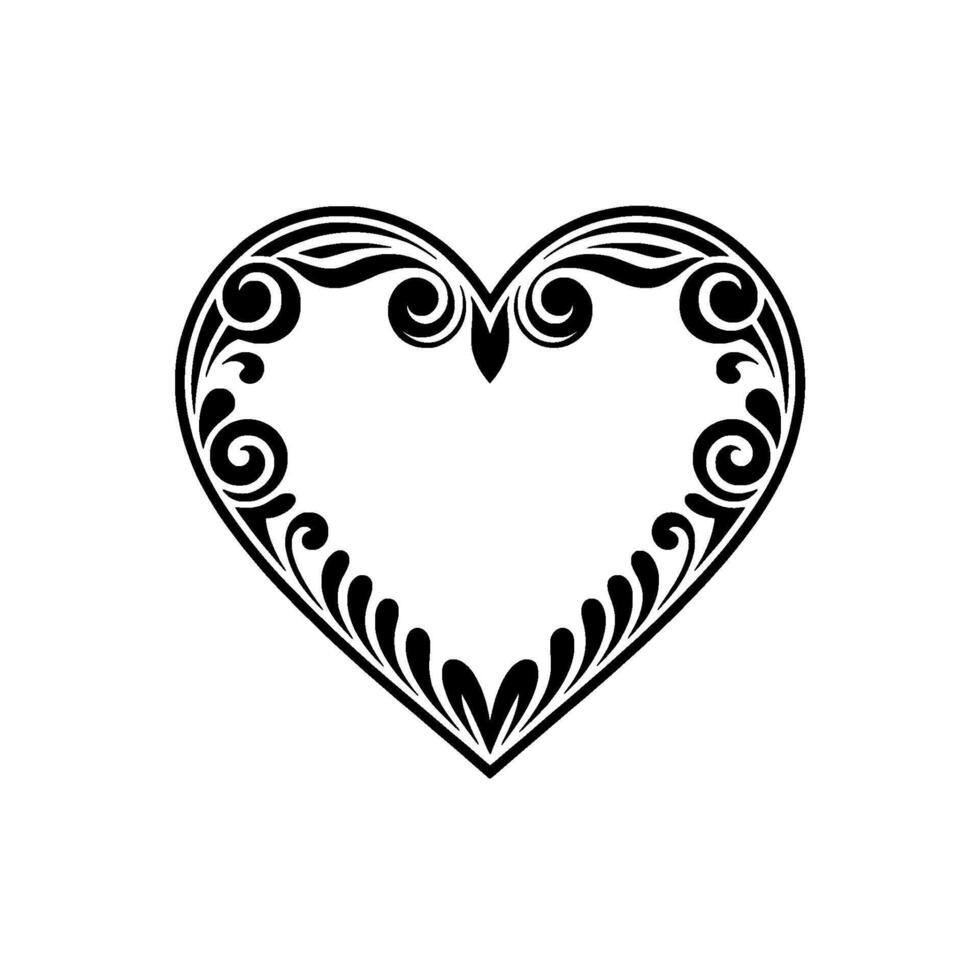 Intricate Black Heart Ornament, Vintage Floral - Frame vector