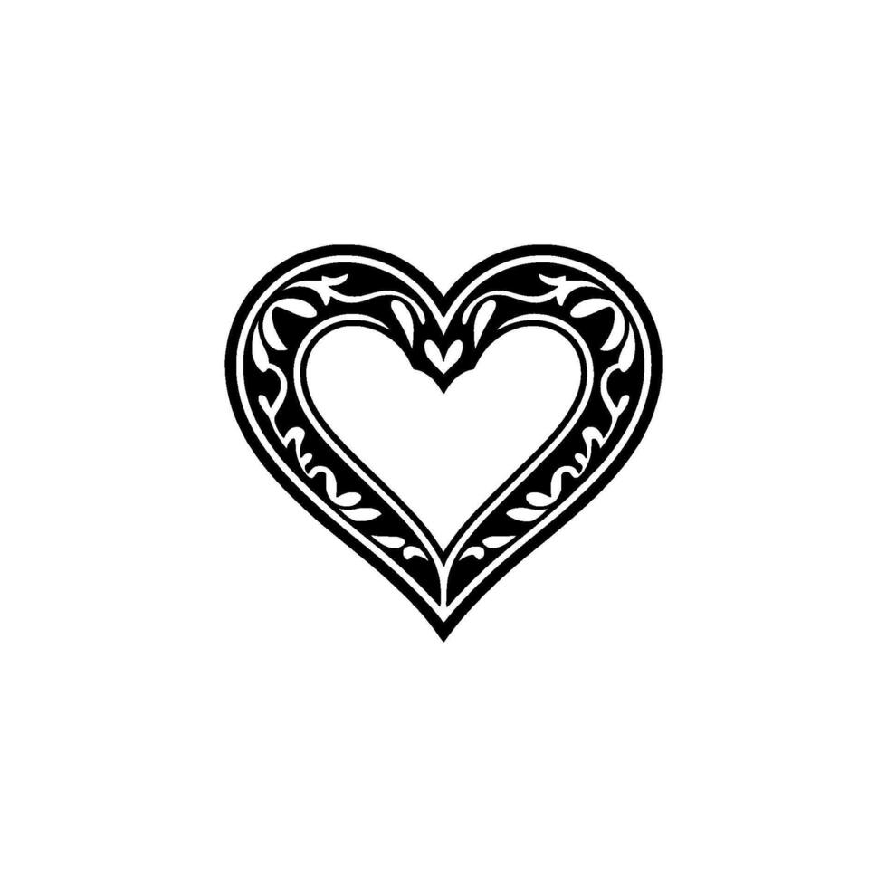 Intricate Black Heart Ornament, Vintage Elegance - Stylized vector