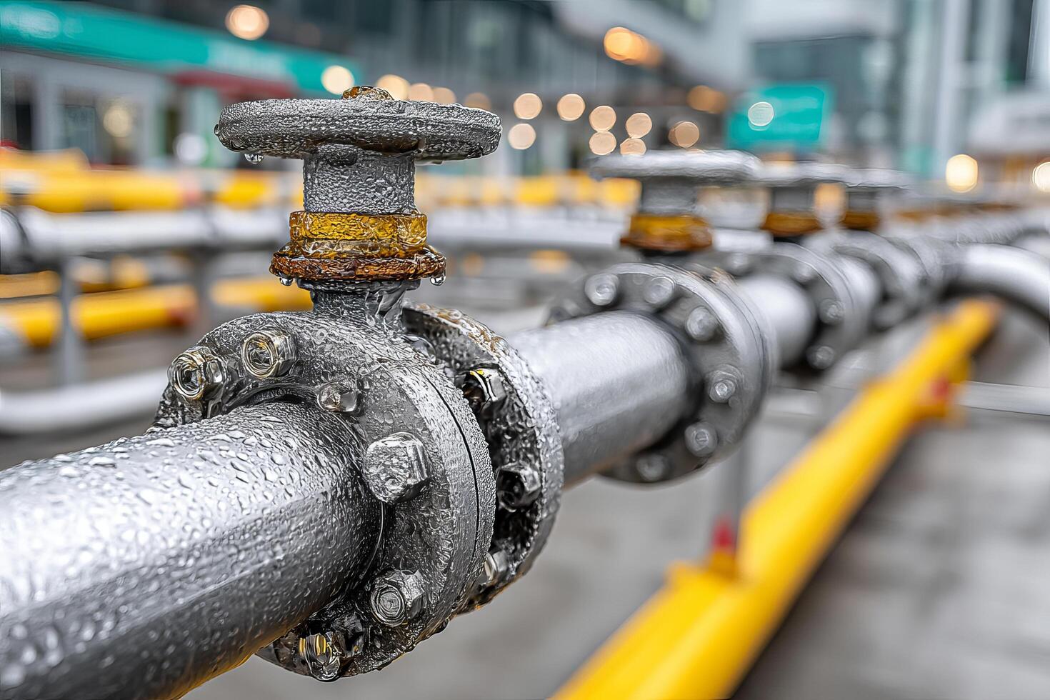Close-up of industrial pipe valves photo