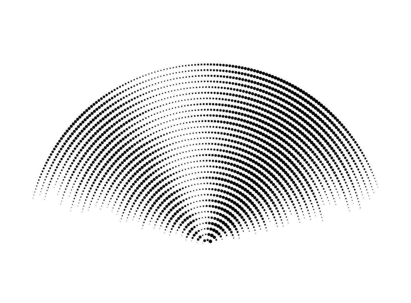 Dotted sound wave signal. Radio and music audio concept. Epicentre or radar icon. Textured radial signal or vibration elements. Impulse curved lines. Concentric ripple semi circles vector