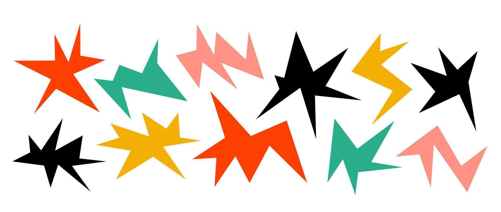 Colorful sharp irregular shapes set. Abstract geometric edgy elements collection. Asymmetry angular forms for banners, collages, posters, stickers. Design bundle vector