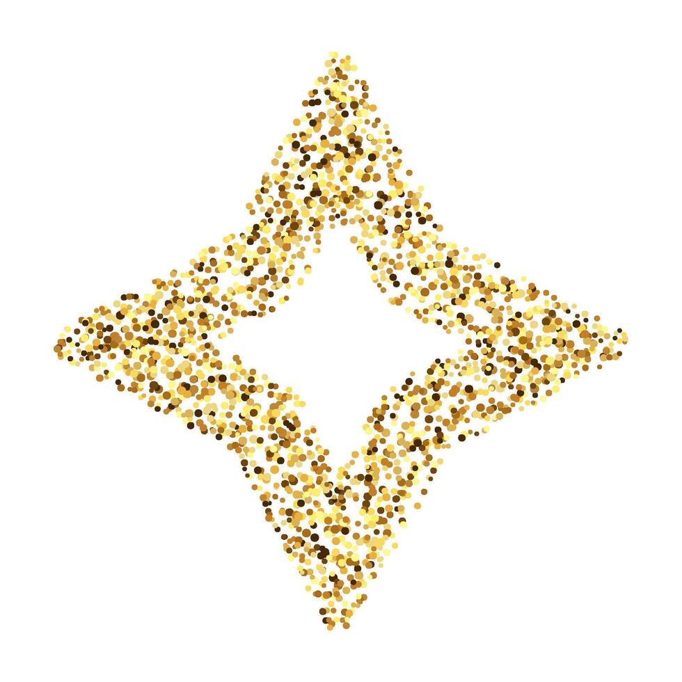 Golden confetti diamond shape. Glowing dotted glitter background frame. Rhombus gold dots form. Sparkling halftone Christmas decoration element. vector