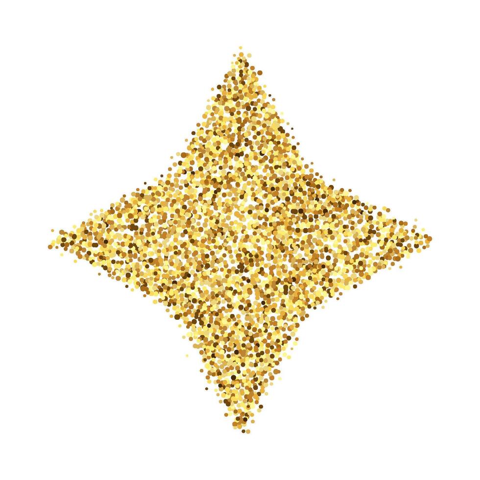 Golden confetti diamond shape. Glowing dotted glitter background frame. Rhombus gold dots form. Sparkling Christmas decoration element vector