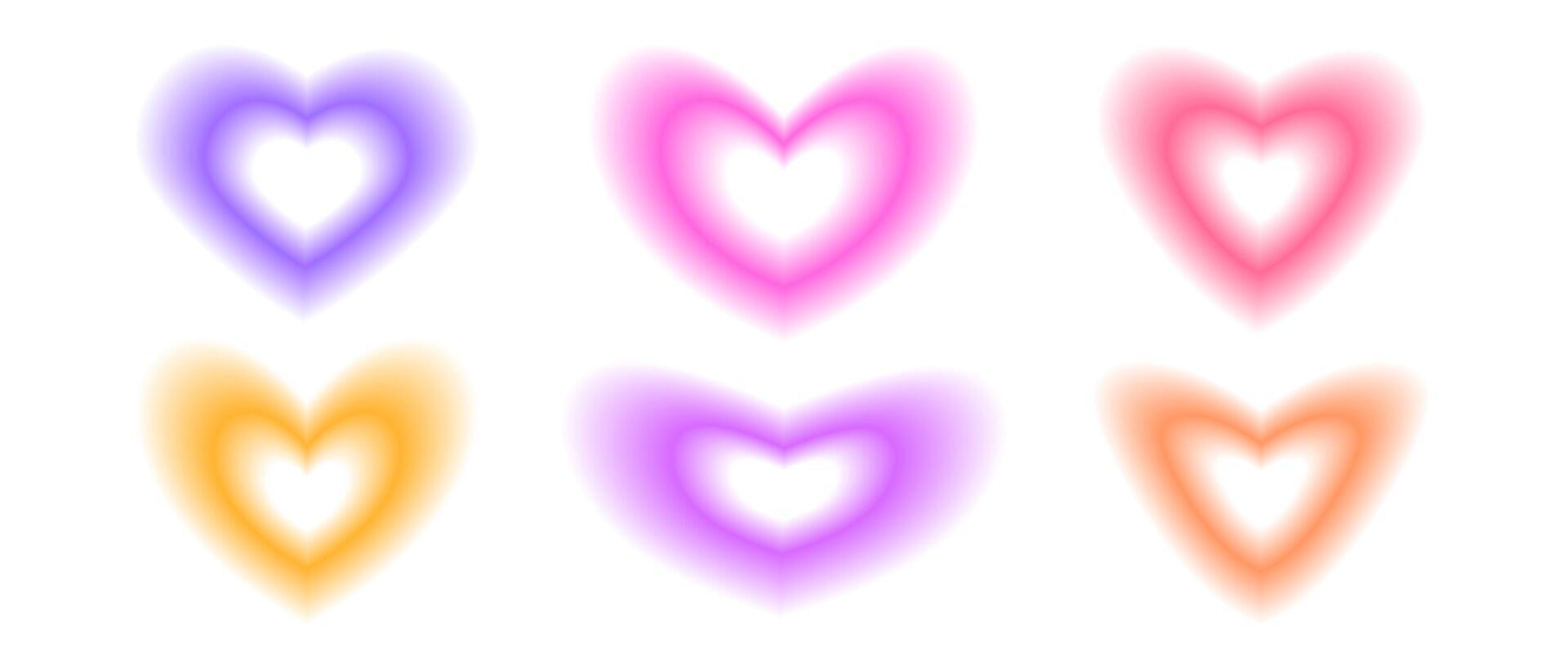 Y2k heart shape set. Trendy blurry aura collection. Blurred gradient elements for logo, template, badge, sticker vector