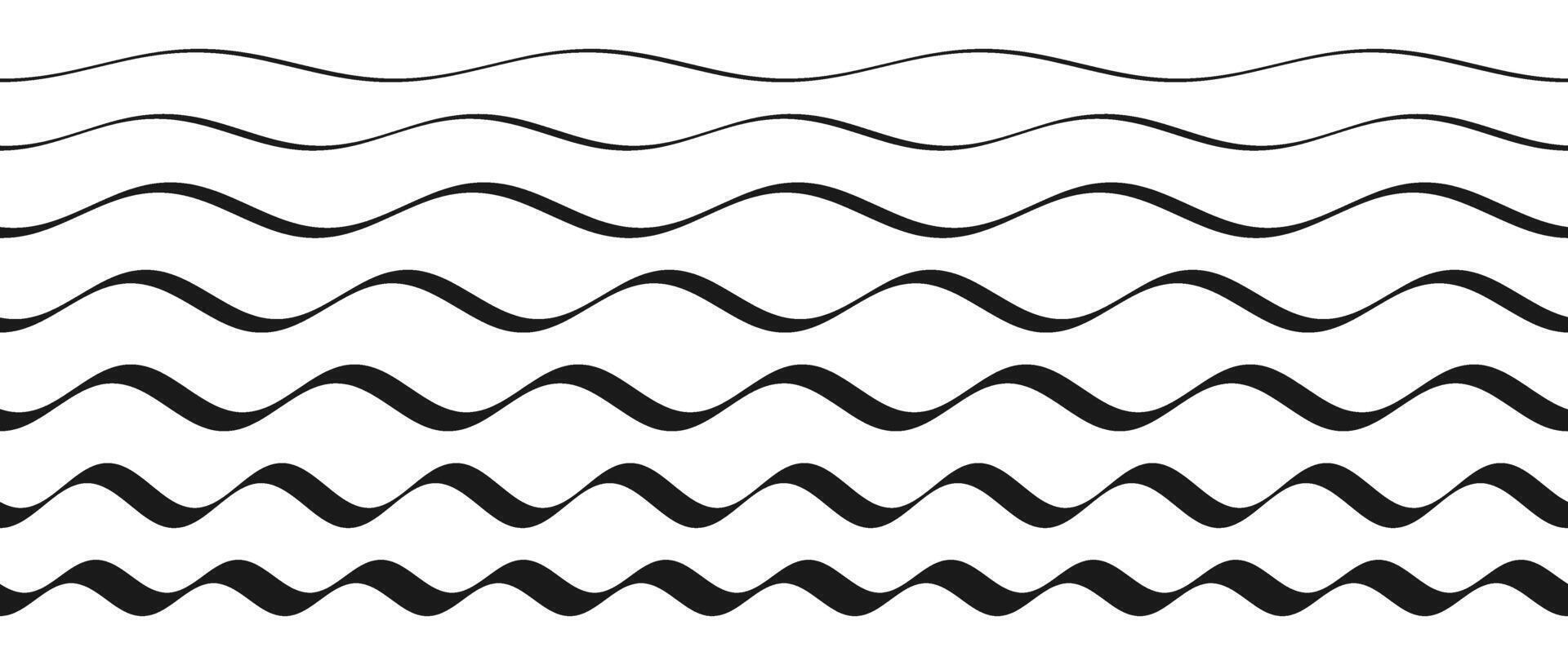 Wavy border pattern set. Repeating wave lines collection. Graphic design elements for decoration. Squiggle and curvy dividers and separators pack. vector