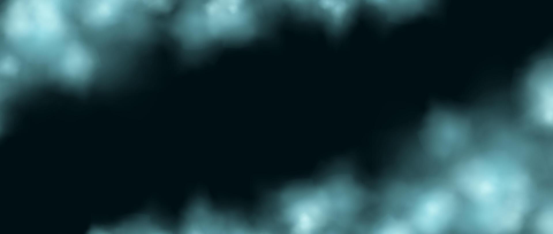Blue green neon smog frame background. Abstract glowing fog cloud wallpaper. Colorful smoke corner design for banner, poster, collage, cover, presentation, brochure vector