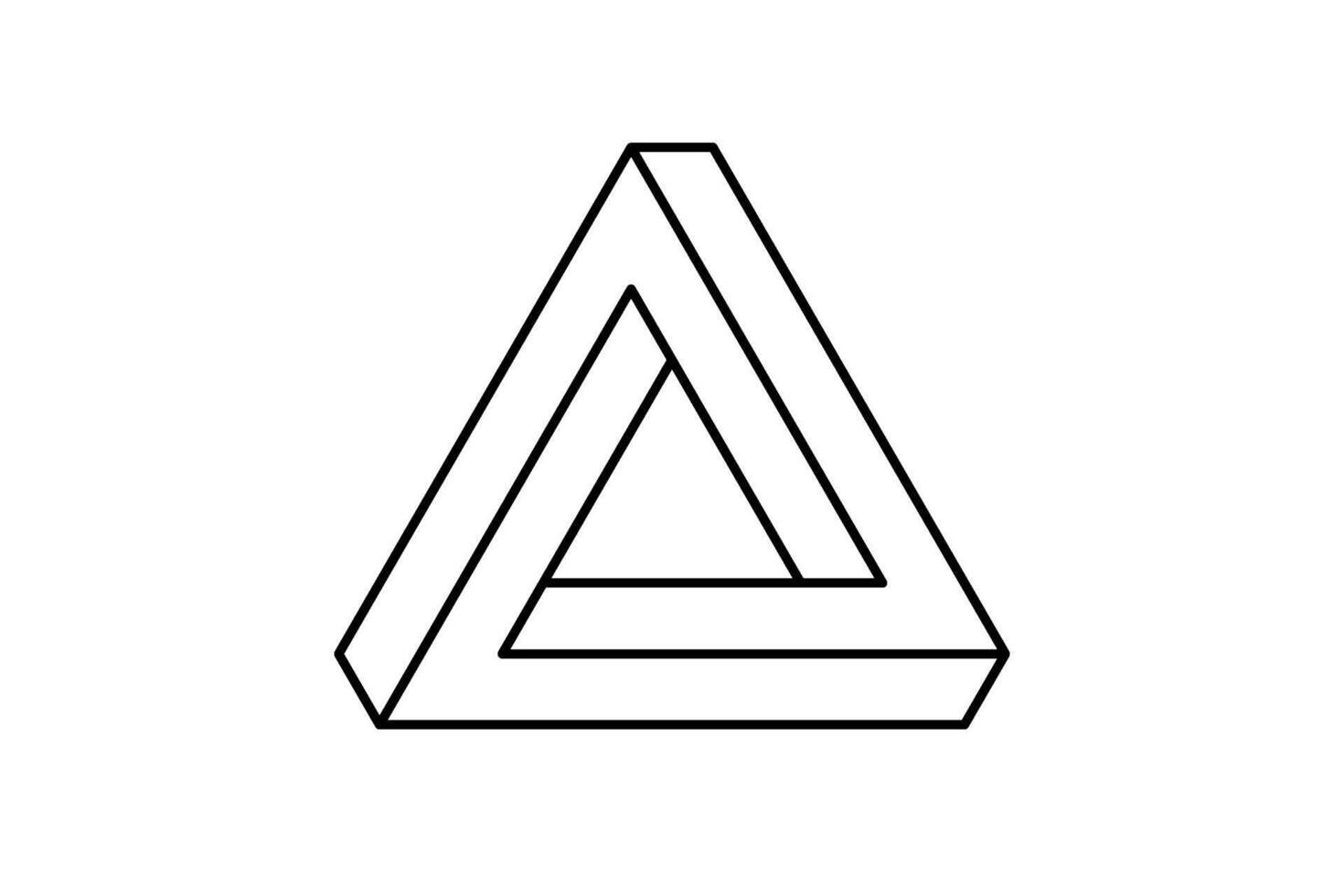 Impossible triangle shape. Optical visual illusion. Triangular Infinite loop symbol. Abstract unreal geometric form. Linear puzzle design element for logo, icon, label, tag. vector