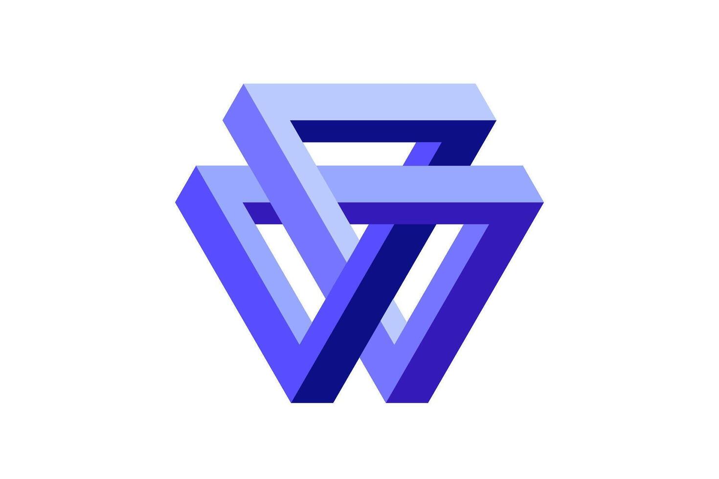 Impossible triangle shape. Optical visual illusion. Triangular Infinite loop symbol. Blue purple unreal geometric form. Solid puzzle element for logo, icon, label, tag, decor. vector