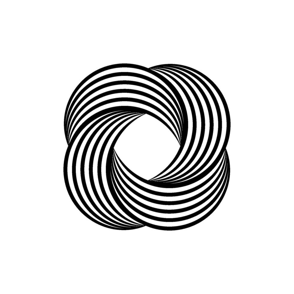 Impossible symbol. Rounded square linear shape. Infinite knot sign. Overlapping thin lines form. Optical illusion art. Design element for logo, icon, print, cover, tag. Abstract illustration vector